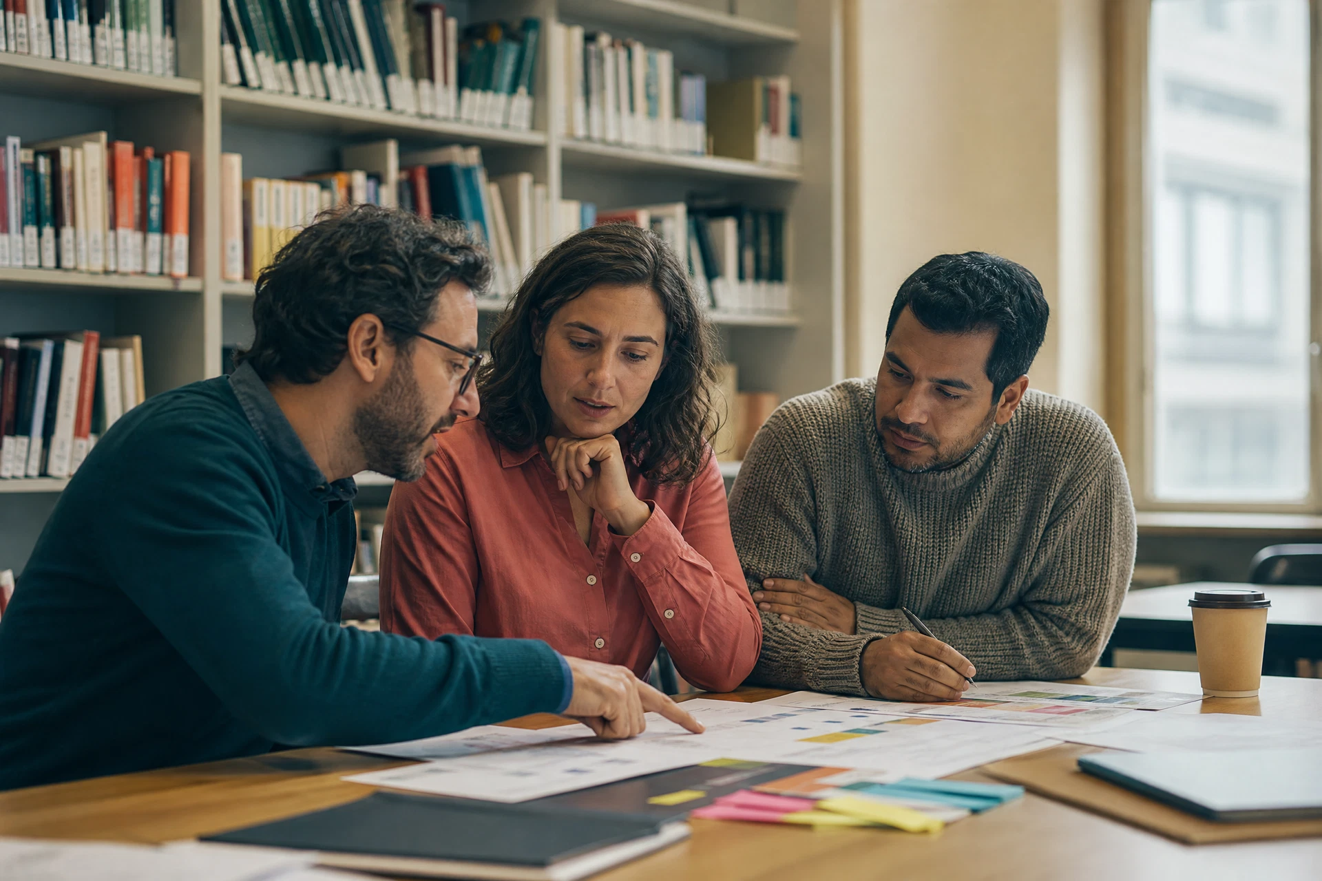 Personas adultas estudiando y organizando un mapa de carrera